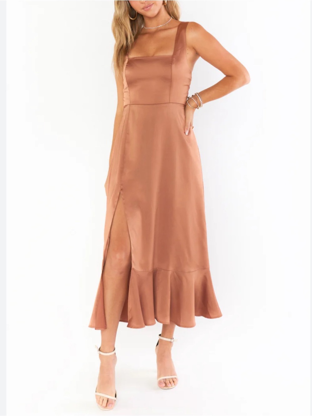 Show Me Your MuMu Claire Copper Luxe Satin MIDI Dress Sz XL Wedding Formal